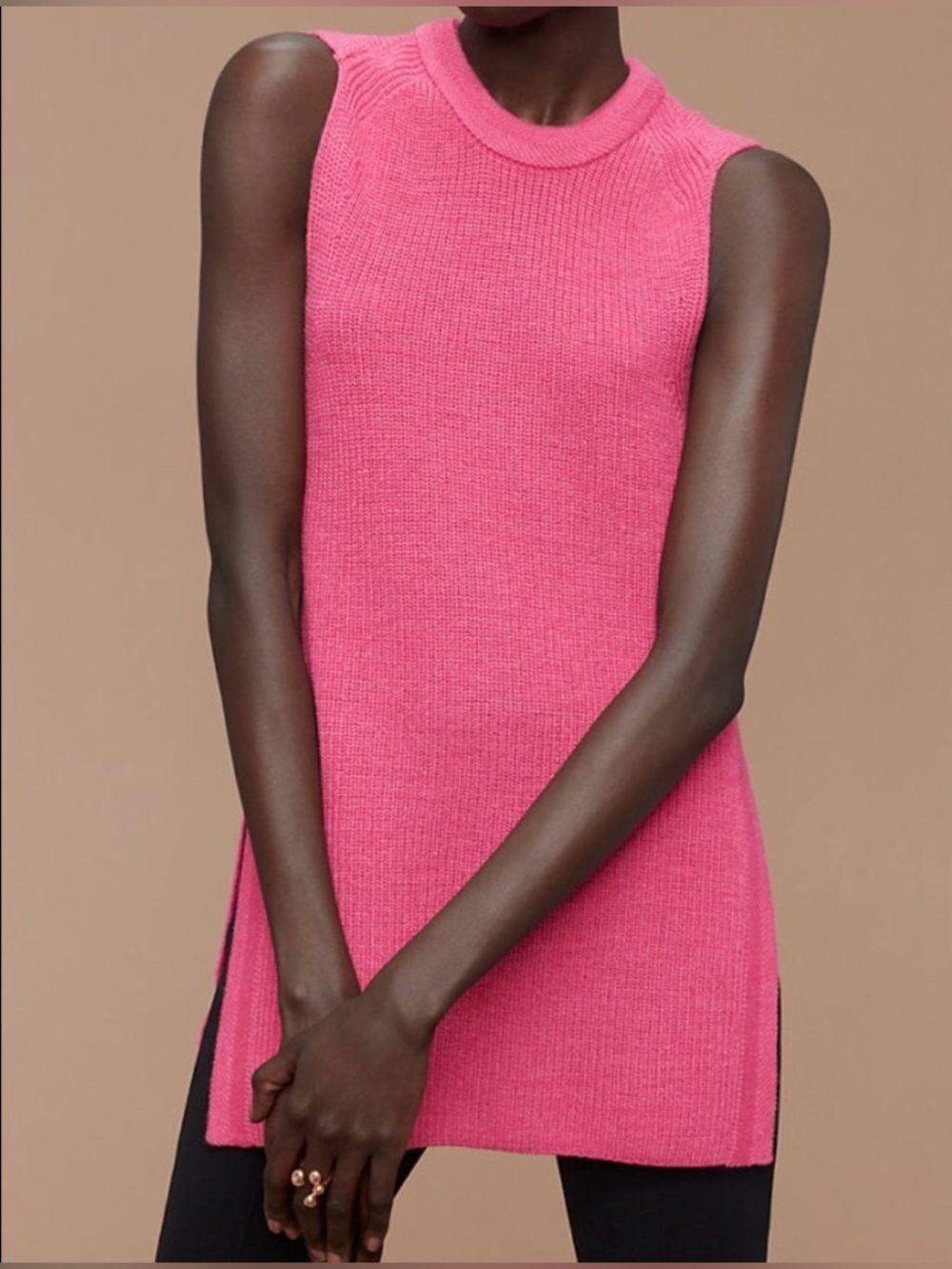Aritzia Wilfred Palmier Wool Sleeveless Knit Sweater Tank Pink Mock Neck Top